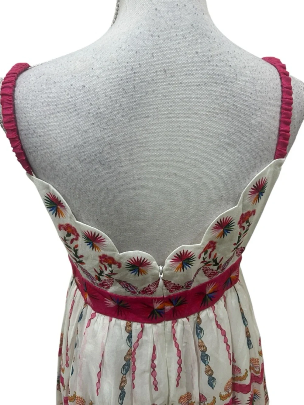 NWT SALONI Naki Cream linen Maxi sunDress scalloped neck cut outs Pink shell 8 - Picture 9 of 11